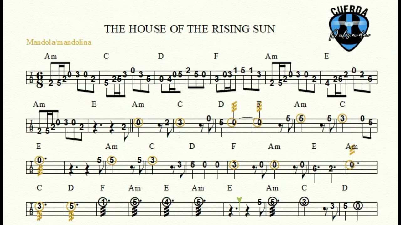 Rising Sun Folk – Partitura por Tablatura para Mandolina y Mandola