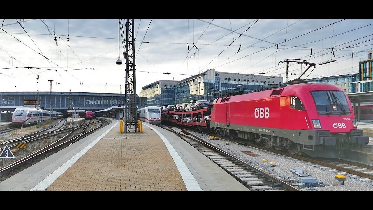 Ein- und Ausfahrt des morgendlichen Nightjet mit Autowagen in München Hbf