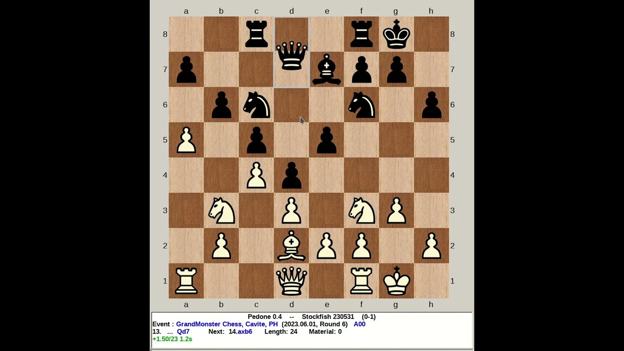 Pedone 0.4 vs Stockfish 230531 | GrandMonster Chess, 230601 R6