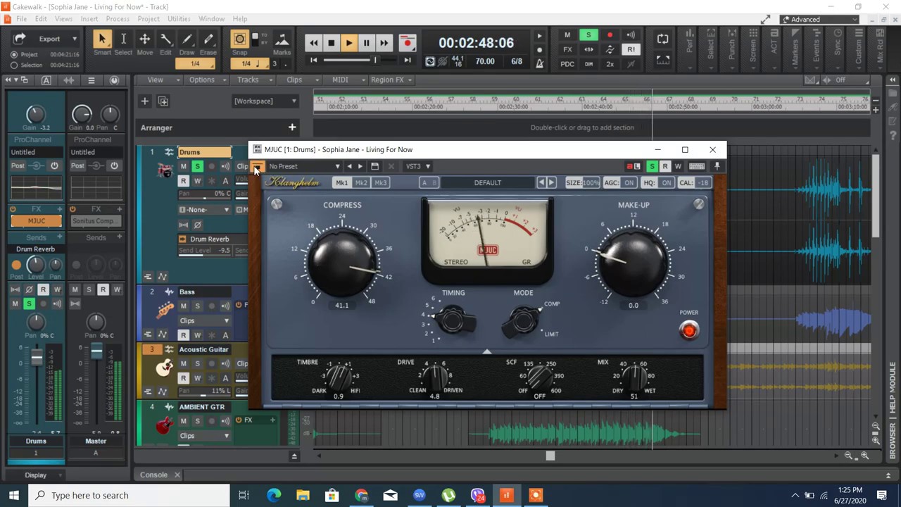 Klanghelm MJUC    (amazing plugin ) on drums