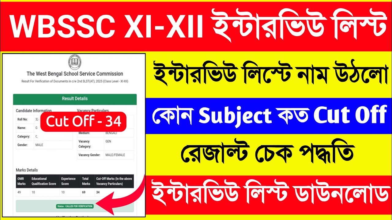 WBSSC SLST Result 2025. SLST Interview List Check. WBSSC Interview List. XI XII Interview List PDF