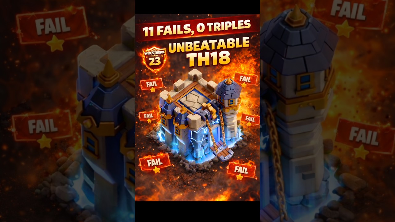 11 Fails, 0 Triples 😱 | Unbeatable TH18 Base | th18 trophy base | legend base #coc #shots #games