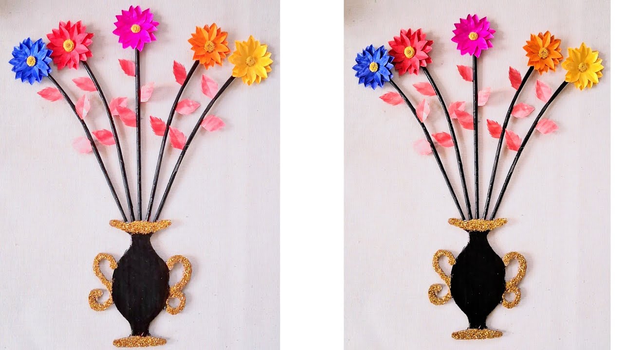 Make a beautiful  flower vase wall 🧱  hanging  to deco your room  #diy