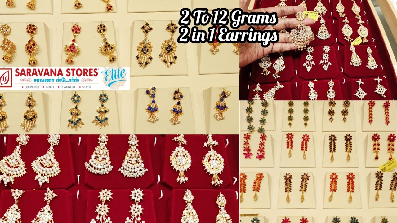 2 in 1 Gold Stone Earrings 2 Grams     Drops Layer  Studs Chandbali Designs | Saravana Stores Elite