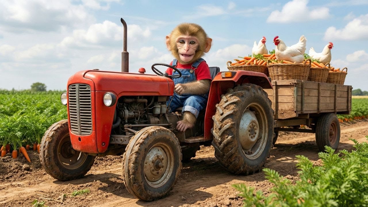 Monkey Mita’s Peaceful Carrot Farm Life with Friendly Chickens │monkey farm