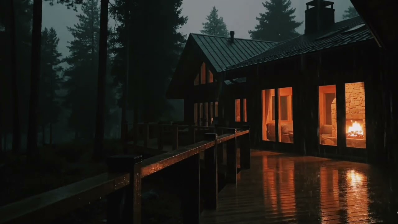 Heavy Rain at Luxury Cabin in the Woods | 4 Hours Rain Sounds for Deep Sleep