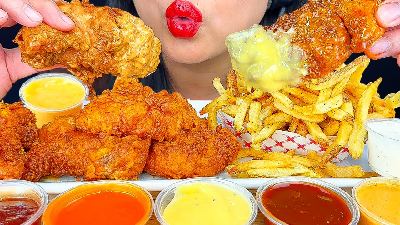 ASMR NASHVILLE HOT CHICKEN TENDERS & FRIES FROM SUPER CHIX | MUKBANG | EATING SOUNDS | ASMR Phan