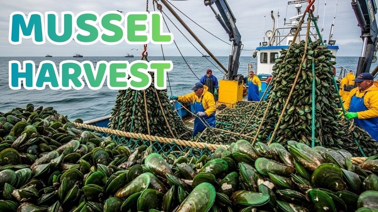 MASSIVE Mussel Harvest: Industrial Longline Ropes & AI De-Bearding | Harvest Motion