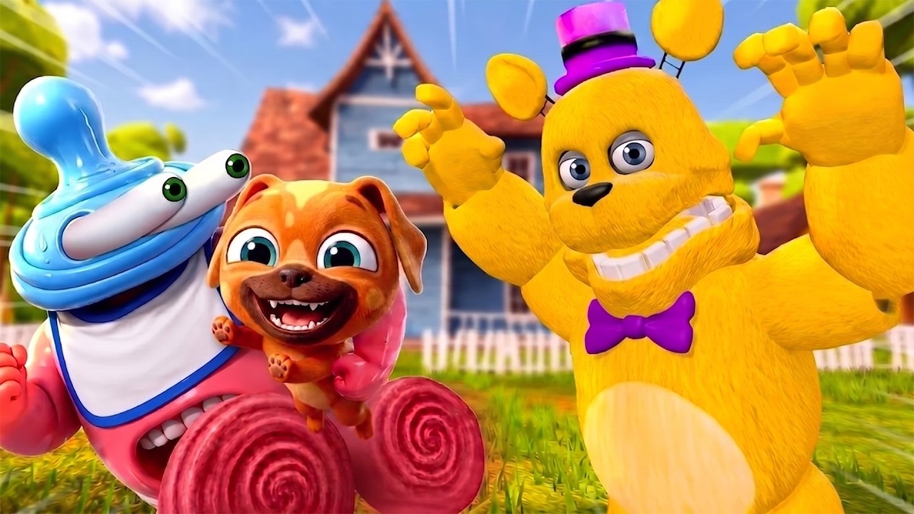 Binky Drinky & Chompy Chasey Plays Hello Neighbor FAST Fredbear MOD But We Have CARTOON PHYSICS...