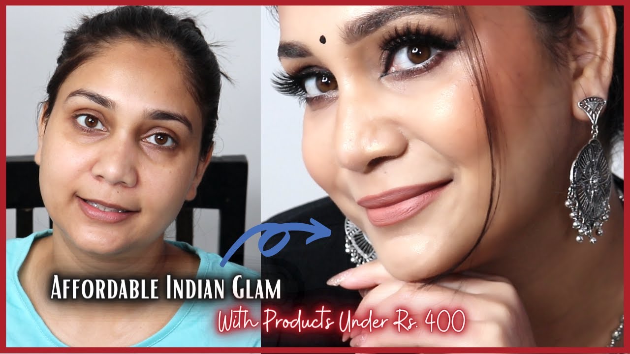 Affordable Indian Glam Makeup - Soft Smokey Eyes | Beige & Black Saree Makeup | Nidhi Katiyar