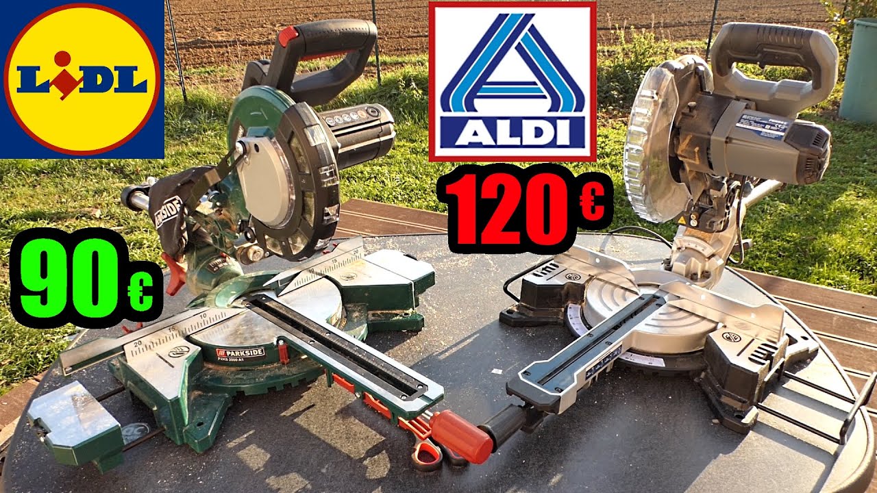 ALDI scie à onglet radiale FERREX VARO 1600w 5000 rpm + comparaison LIDL PARKSIDE PZKS 2000 A1