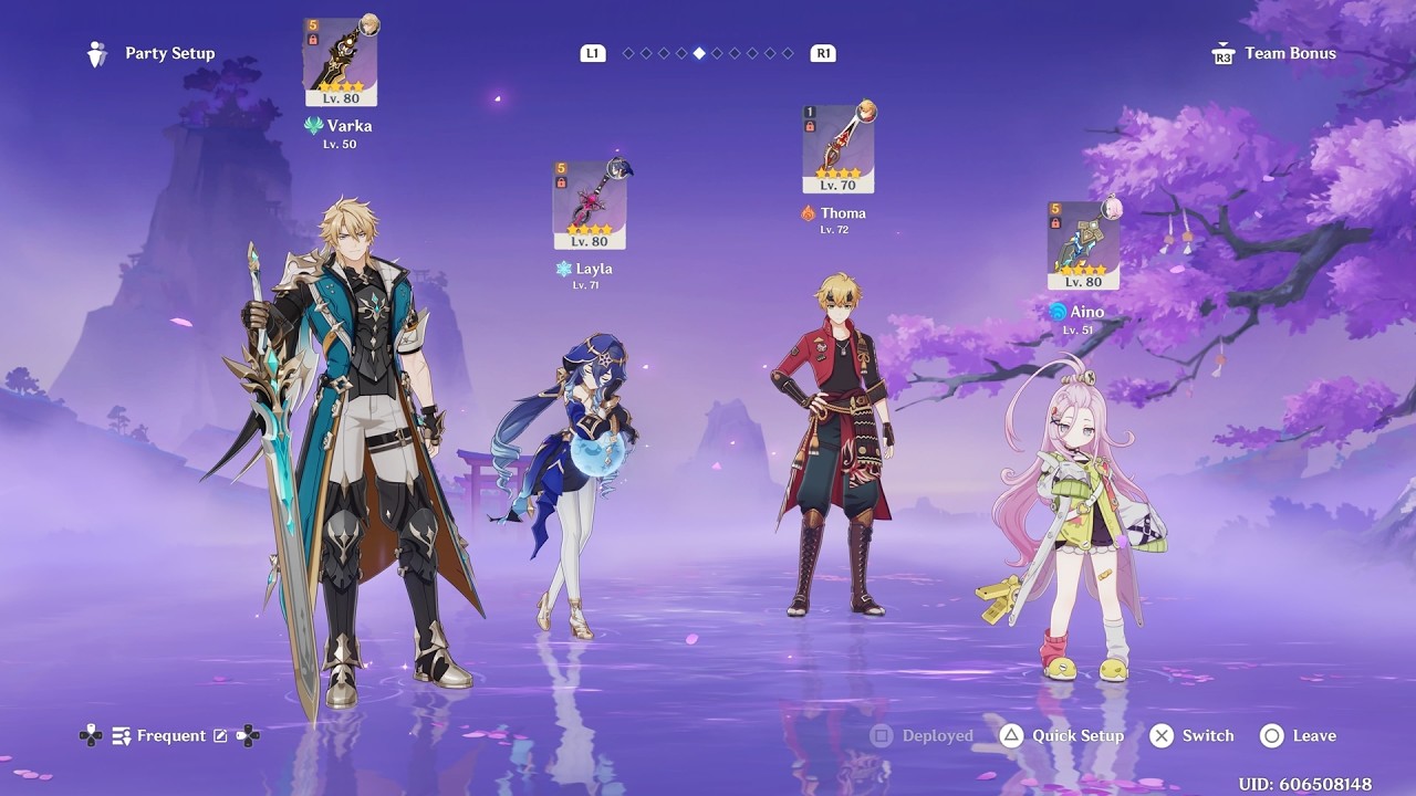 Genshin Impact Combat Demo (𝐖𝐨𝐫𝐥𝐝 𝐋𝐯𝐥 𝟓, 𝐀𝐑 𝟒𝟓): Varka + Layla + Thoma  + Aino
