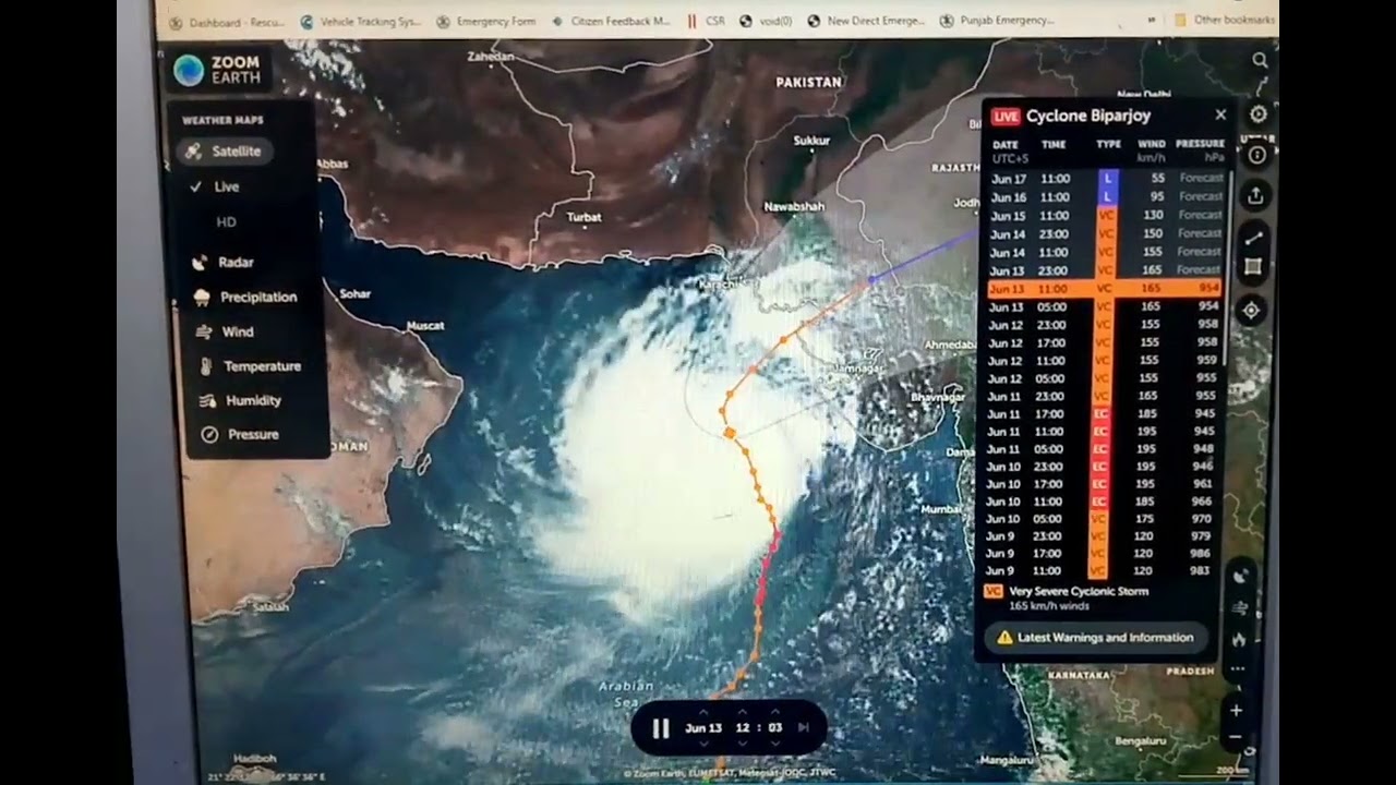 Biparjoy Cyclone tracking on google earth.....