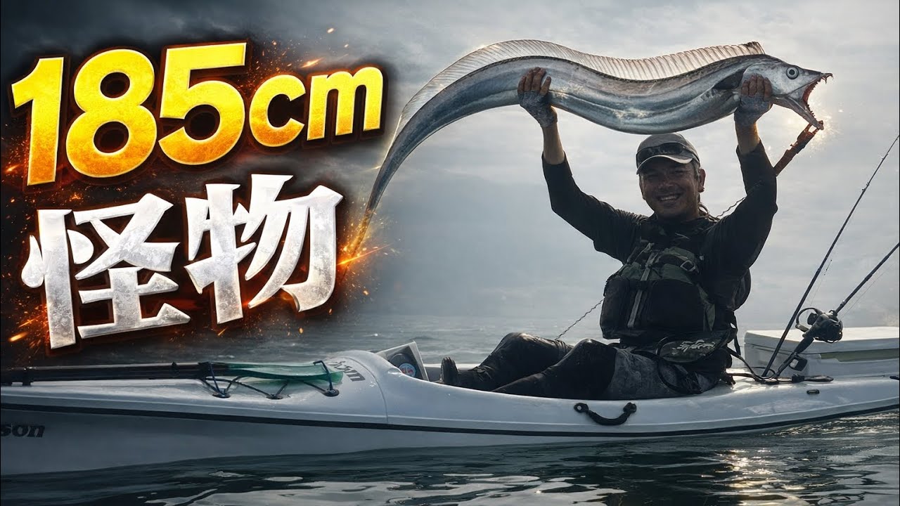 (神回）185ｃｍ5k越えの怪物太刀魚！カヤックで釣ってしまった！