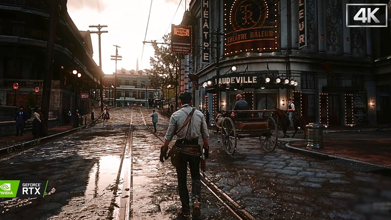 Relax Walk in the Rain ( Saint Denis ) | RDR2 - Maxed Ray Tracing Ultra Graphics [4K]