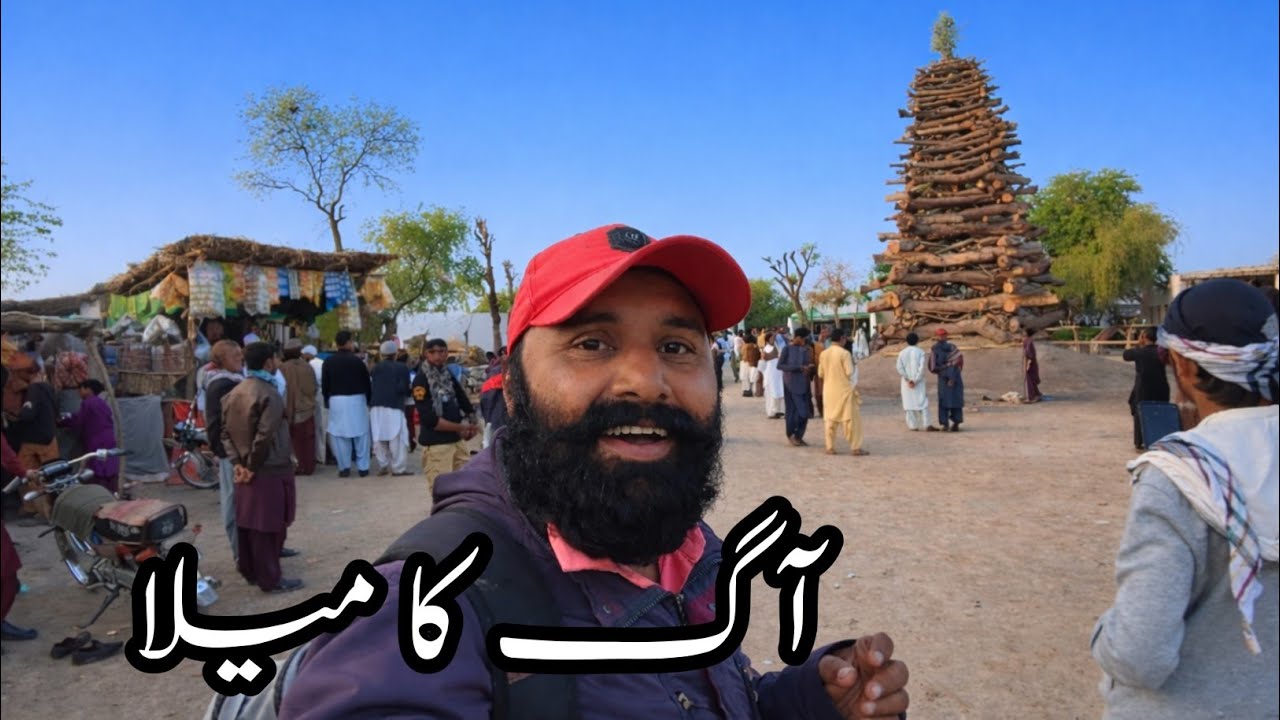 Unique Fire Festival in sanghar cattle and horse show 40 feet Wooden tower people set fire at night 