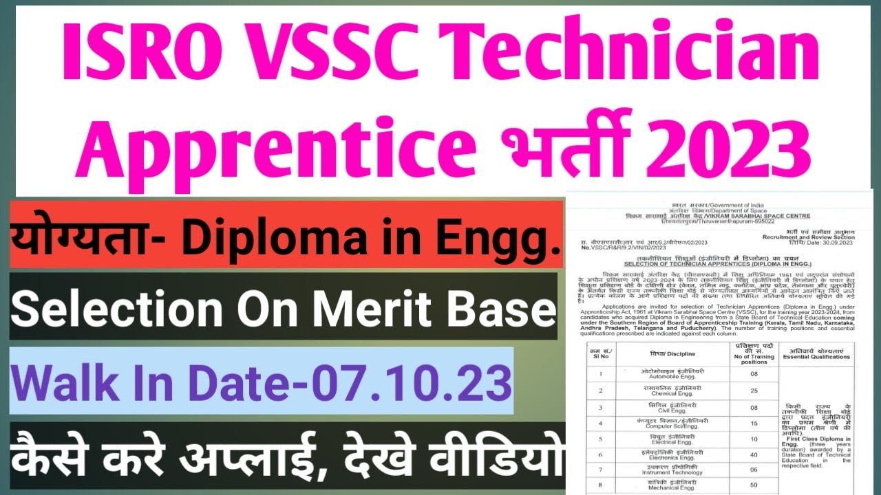 ISRO VSSC Technician Apprentice Recruitment 2023 . ISRO-VSSC Technician Apprentice Walk in 2023.