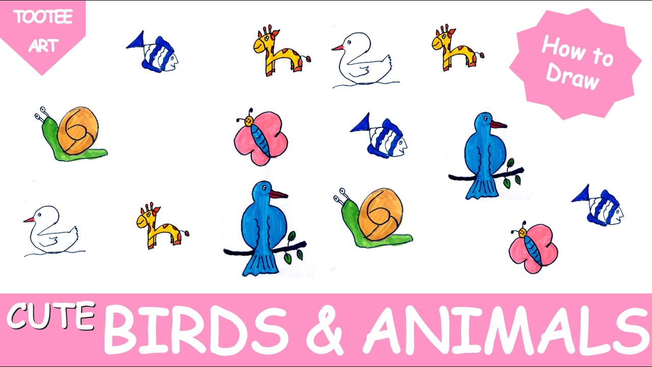 **BIRDS & ANIMALS**- Easy drawing with Ms. Ruhi | Kids learning drawings