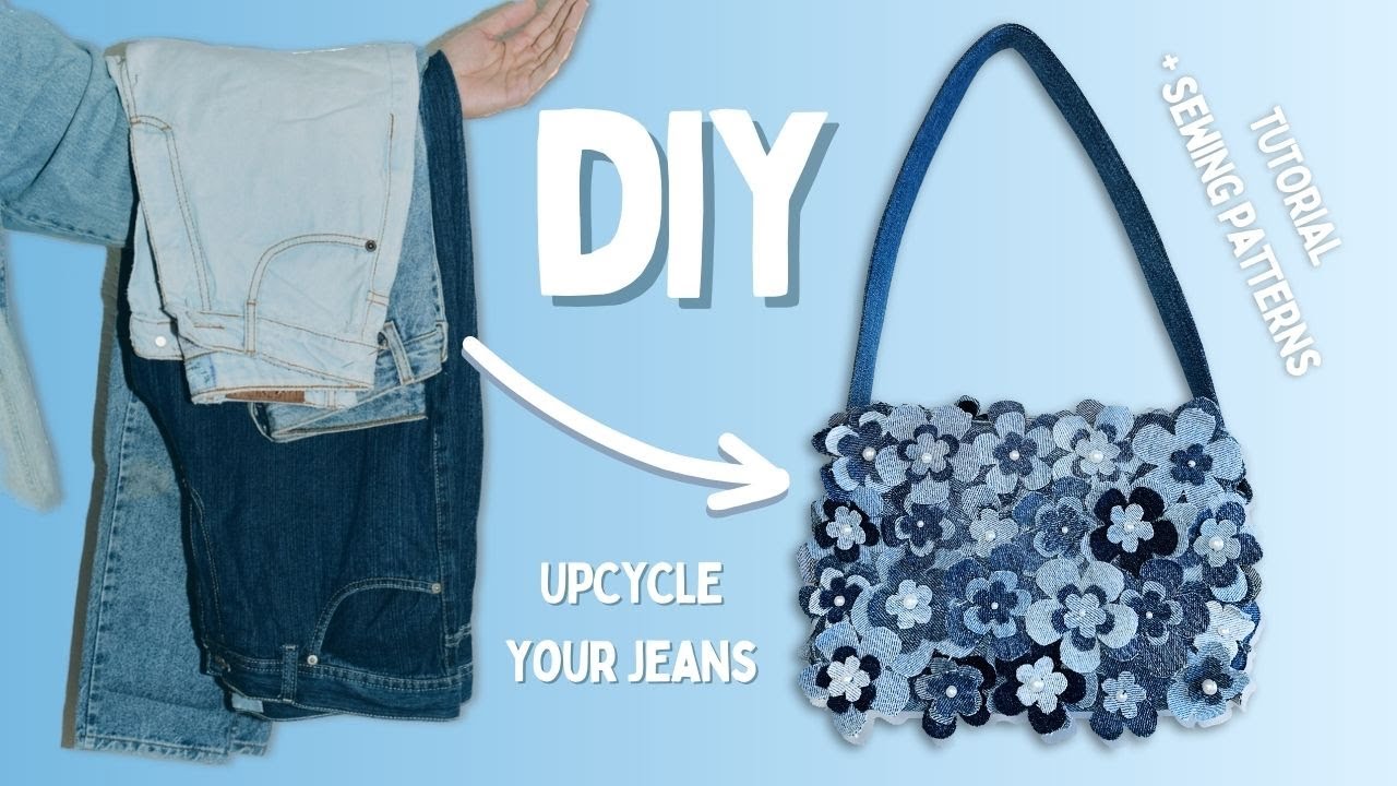 UPCYCLED 3D FLOWERS BAG 🌼 Bolsa con Flores Hechas de Jeans Reutilizados + Molde y Costura