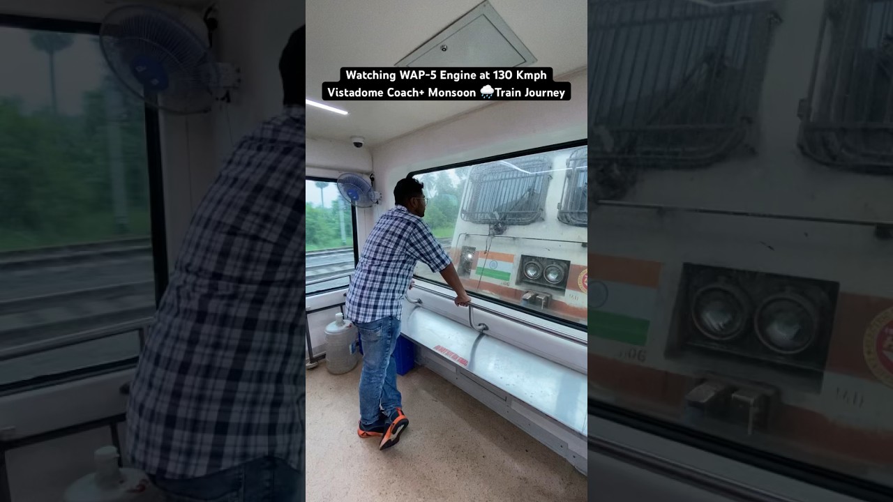 Watching WAP-5 Engine at 130 Kmph Raining Outside 🤩 Monsoon Train Journey