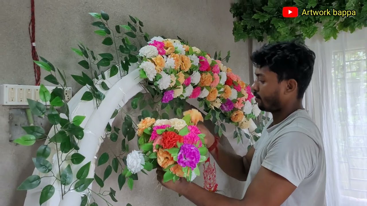 Round backdrop wedding decoration at home | marriage backdrop flower decoration ideas