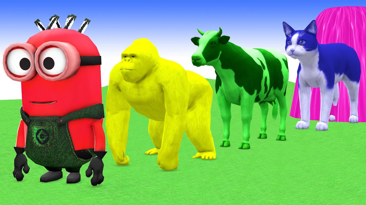 Long Slide Game with Cow Elephant Gorilla Hippopotamus Tiger 3d Animal Game Funny 3d Animals