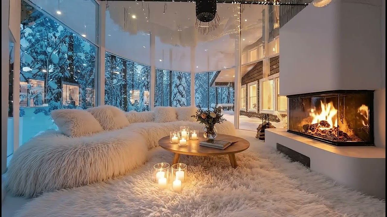 Deep Calm Piano 🎹🔥 Cozy Cabin Winter Fireplace & Snowfall for Sleep, Focus & Meditation