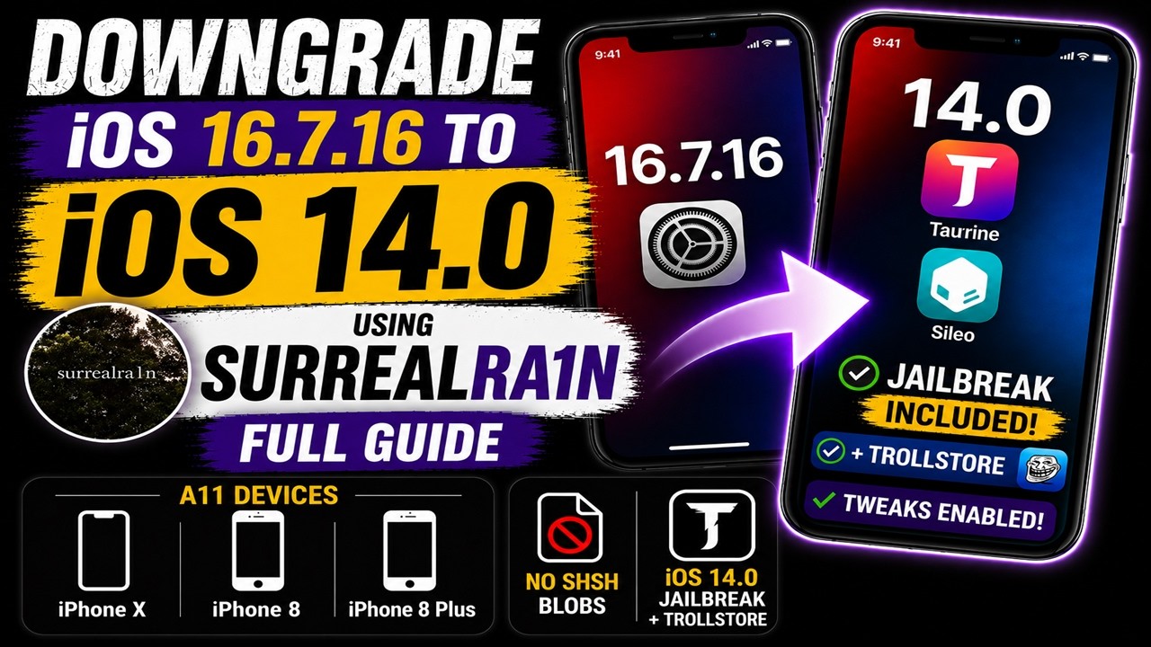 Downgrade iOS 16.7.16 to iOS 14.0 + Jailbreak & TrollStore | No Blobs | iPhone 8/8+/X | SurrealRa1n