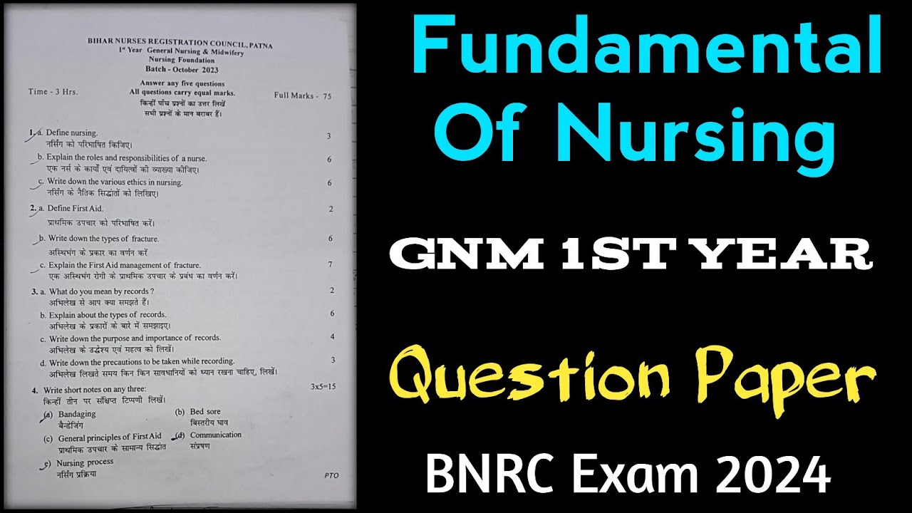 BNRC GNM first year exam Question paper, Foundation Nursing, कैसा प्रशन रहा देखिए@RahulMishraNursing