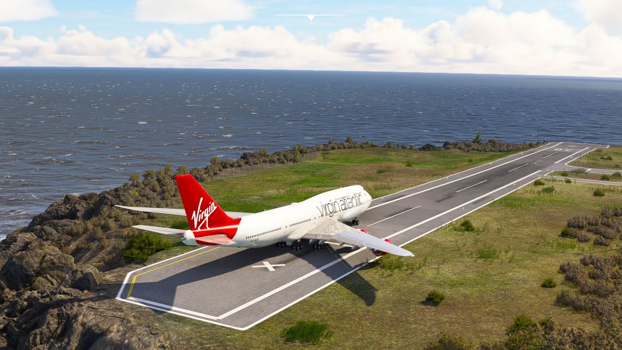 Boeing 747 Takeoff Framed by Ocean and Cliffs at Saba Airport