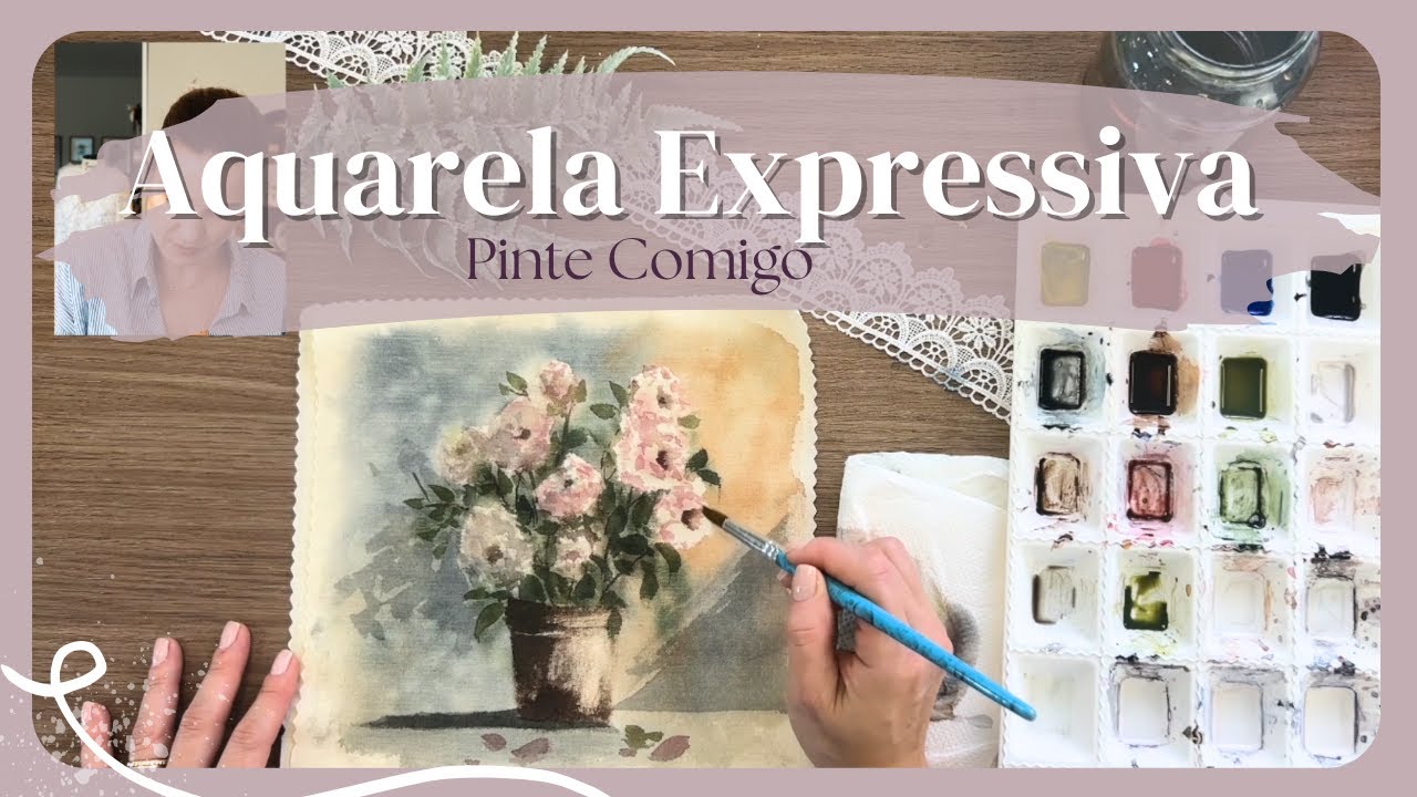 Aquarela Intuitiva: Flores em Vaso com Manchas Livres | Pinte Comigo