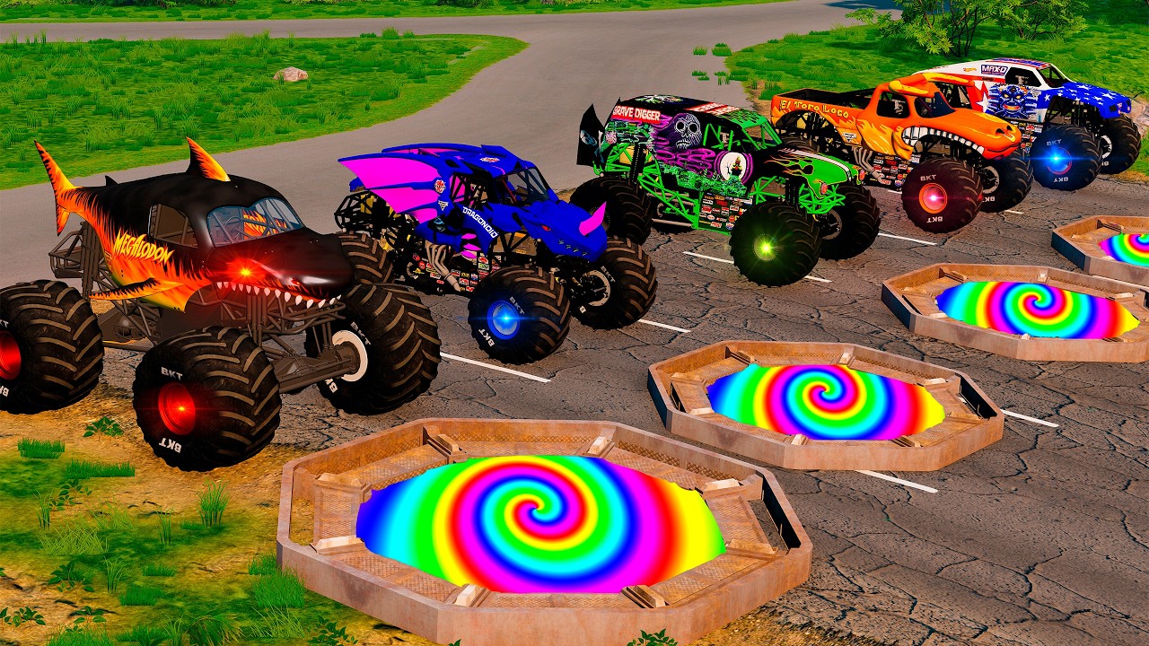 5 MONSTER TRUCKS vs Portal Trap - BeamNG Monster Truck Crashes
