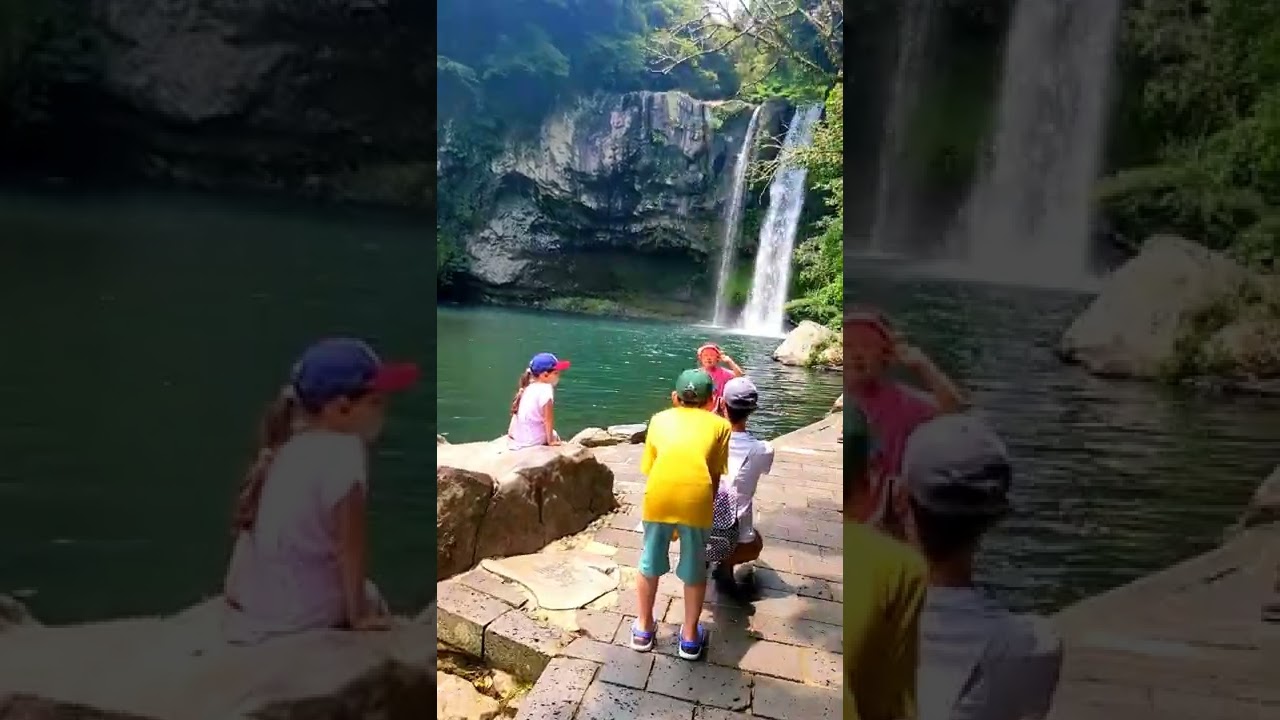 Cheonjiyeon Falls Jeju island South Korea ( one of the main tourist attractions ) july 2022 trip