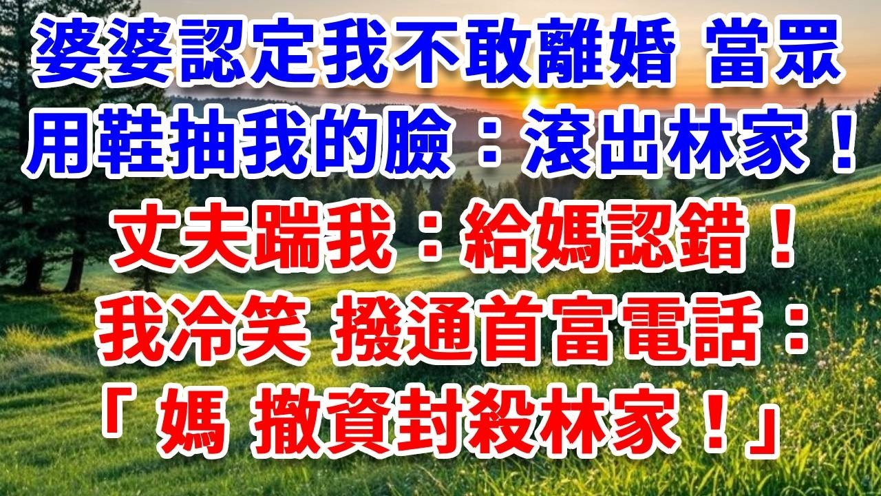 婆婆認定我不敢離婚，當眾用鞋抽我的臉：滾出林家！丈夫沖過來踹我：給媽認錯！我冷笑 撥通首富電話：媽 撤資封殺林家！婆家雨夜無家可歸 結局超爽！#詩涵講故事#為人處世#生活經驗#情感故事#晚年哲理#說故