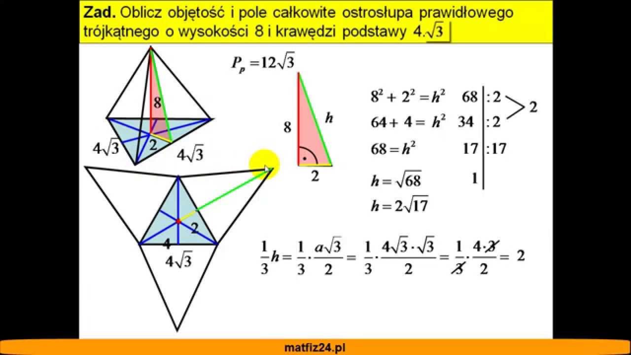 Jak obliczyć objętość i pole całkowite ostrosłupa trójkątnego - Matfiz24.pl