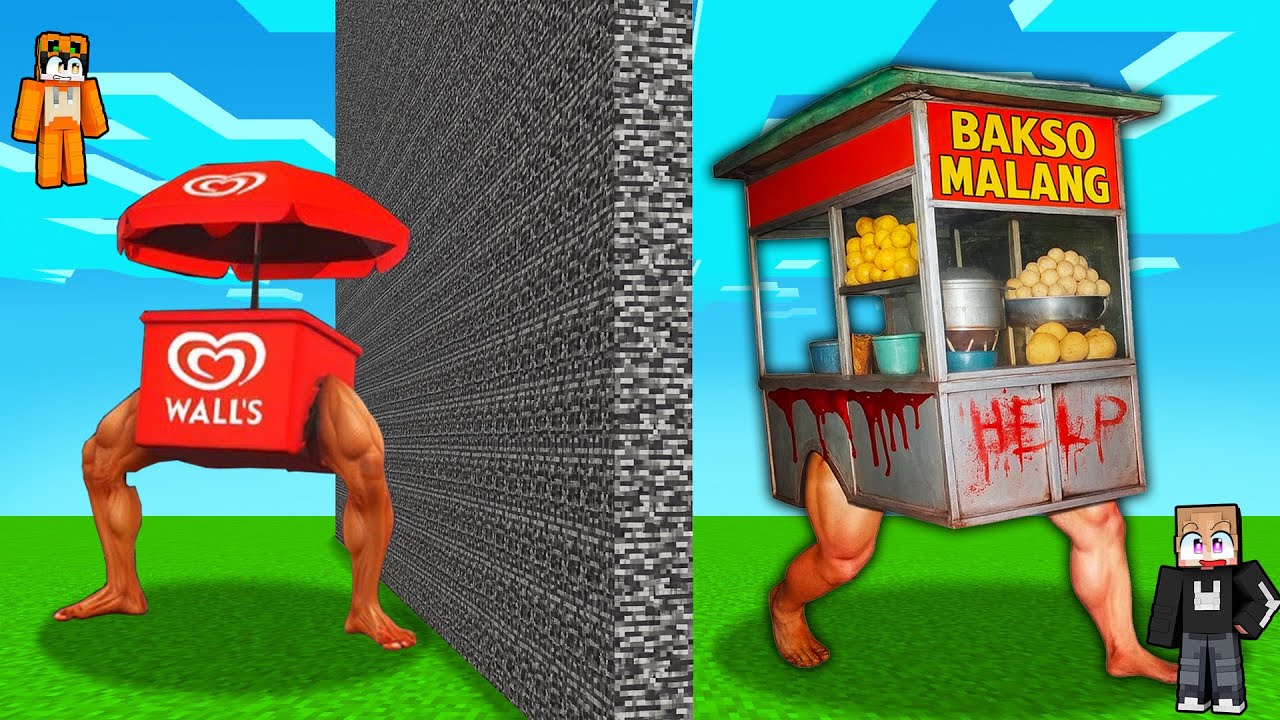 KITA ADU BUILD ANOMALI BAKSO MALANG VS ES KRIM WALLS DI MINECRAFT!!