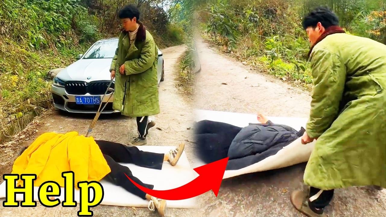 男子大白天躺在路边睡觉碰瓷来往司机要钱，残疾司机一脚踹飞拖去路边，一分钱不出行驶过关！#正能量 #movie #funny #人類迷惑行為