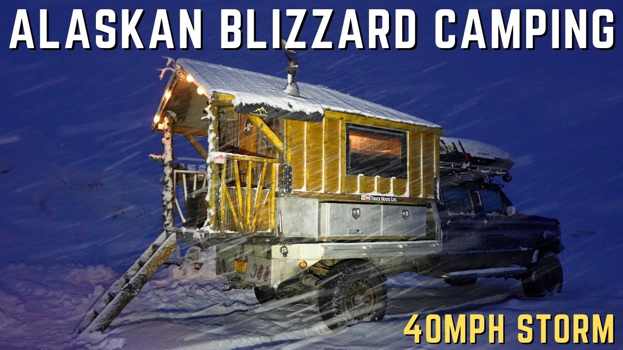 Alaskan Snowstorm Camping in my Cozy Homemade Truck House