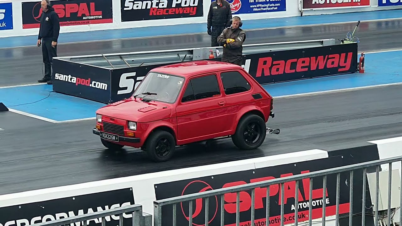 Fiat 500 Red with 5.7L Engine At Retro Show Lite, Santa Pod Raceway Dragstrip