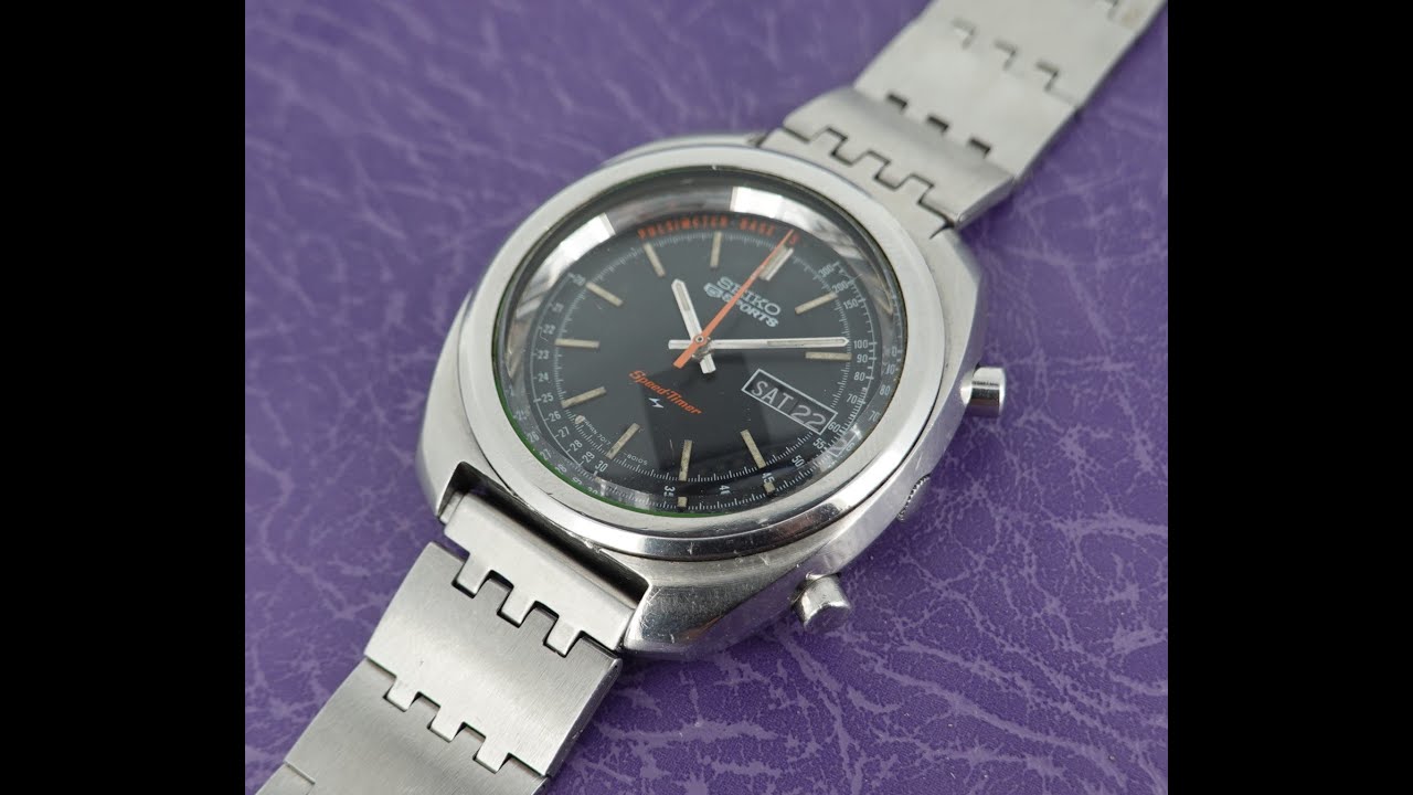 1971 Seiko 5 Sports Pulsemeter Chronograph men's vintage watch - just serviced.  Model ref 7017-8000