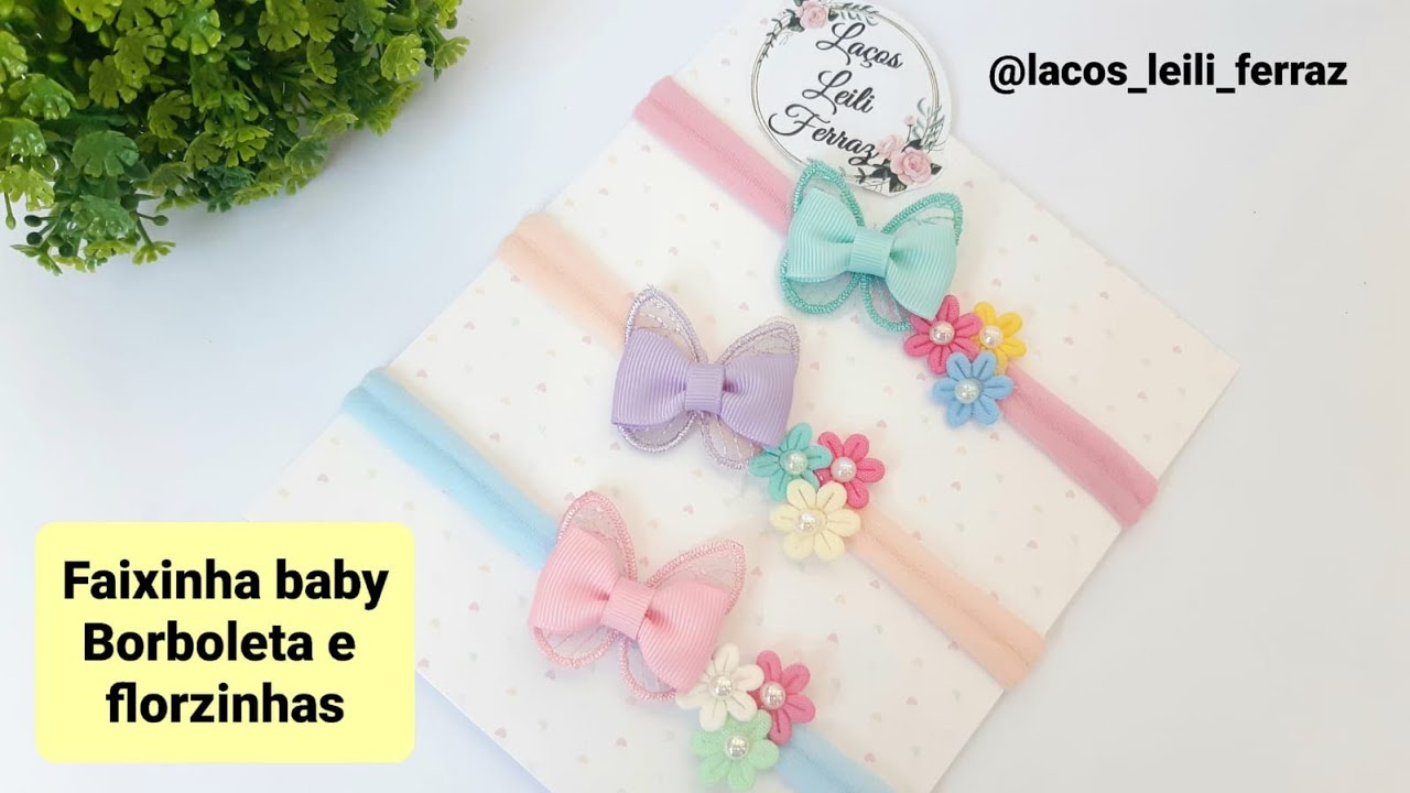Faixinha Baby Borboleta de Renda e Florzinhas