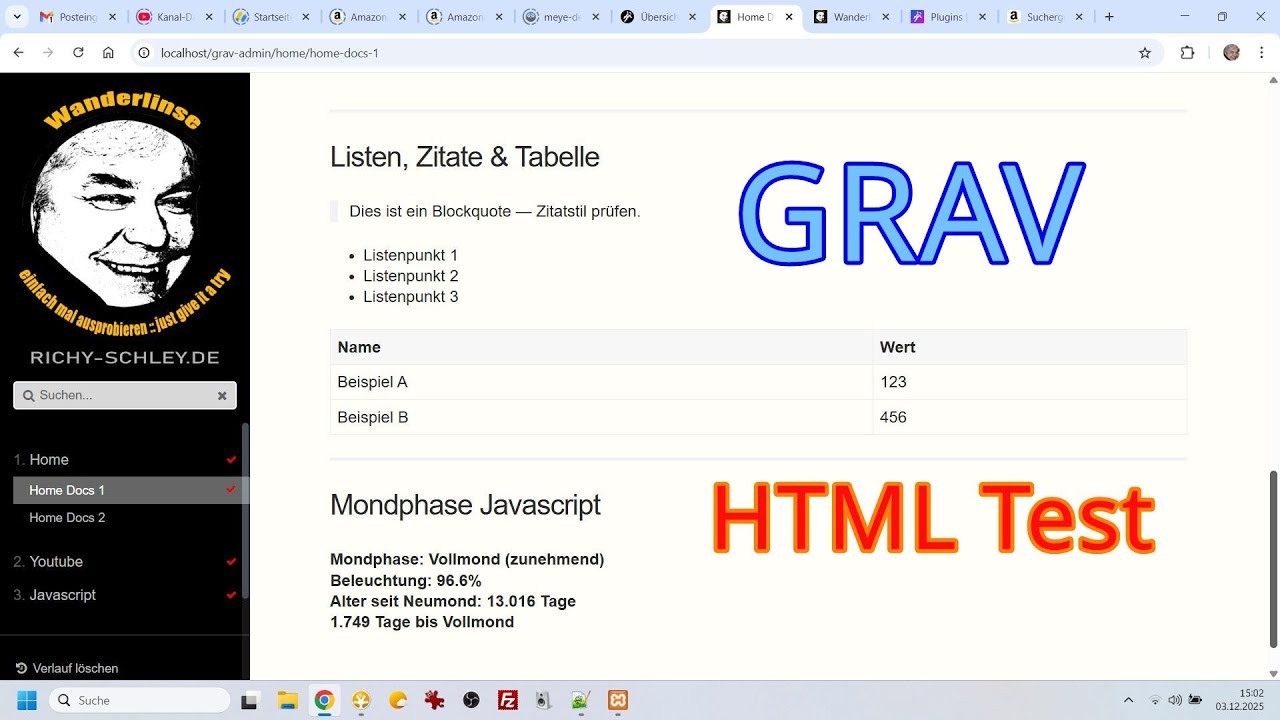 GRAV CMS ohne Datenbank ► HTML & Javascript Test