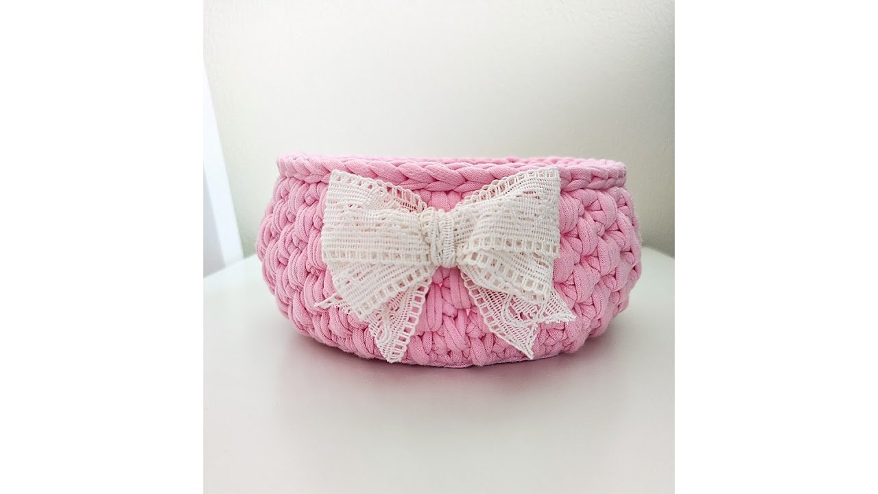 سلة كروشيه بخيط الكليم 🌸crochet t_shirt yarn basket #crochet
