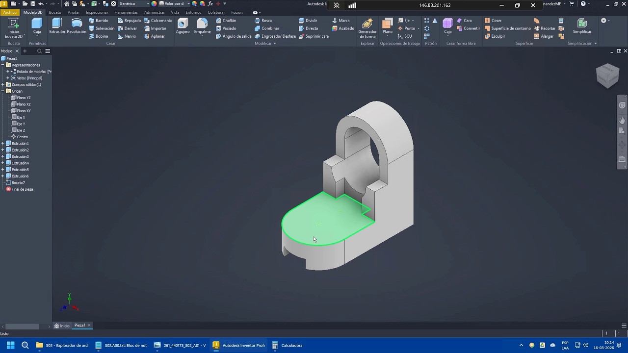 Inventor Professional 2026: Método de Extrusión (Bocetos y Operación) (2026-1)