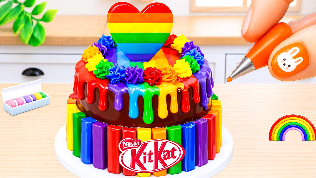 How to Make Rainbow Cake Recipe With Chocolate🌈Cute Colorful KitKat Cake❤️Tiny Cake World