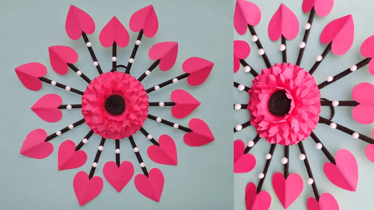 Easy Wall Decoration - Paper Flower Wall Hanging Craft Ideas - DIY Wall Decor