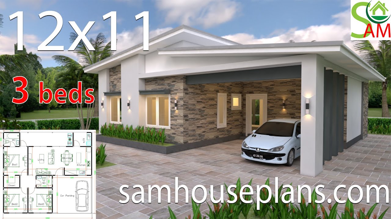 House Design Plans 12x11 with 3 Bedrooms Shed roof