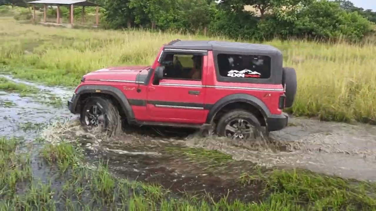 #Mahindra Thar red #colour off #roading #Khatarnak danger #waterfall mini block short reels #video 