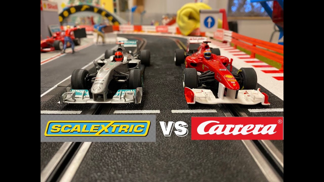 Scalextric F1 vs Carrera F1 the Performance Test on a 20m Track