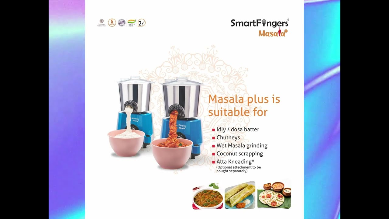 SmartFingers Masala+ Table Top Wet Grinder | 2L | Perfect for Masala & Batter Grinding